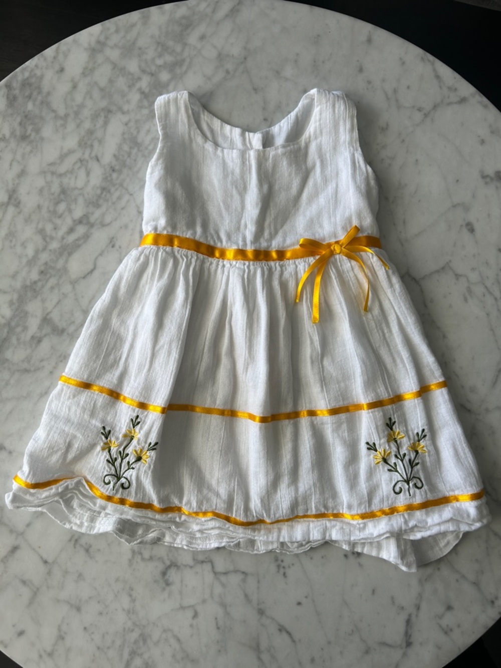 Handmade Embroidered Made in Mexico Yellow Floral Trim Girls' Dress